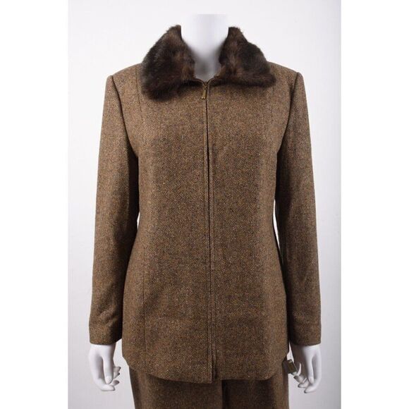 Vintage Talbots Womans Pant Suit Blazer 10-12 P Brown Herringbone Wool Blend NWT - Picture 7 of 14